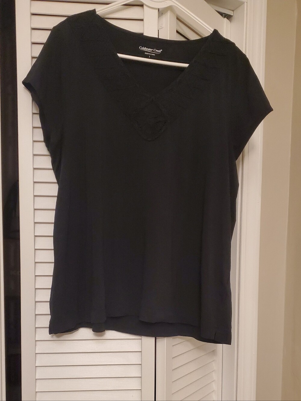 Black V-Neck Cap Sleeve Women's Top